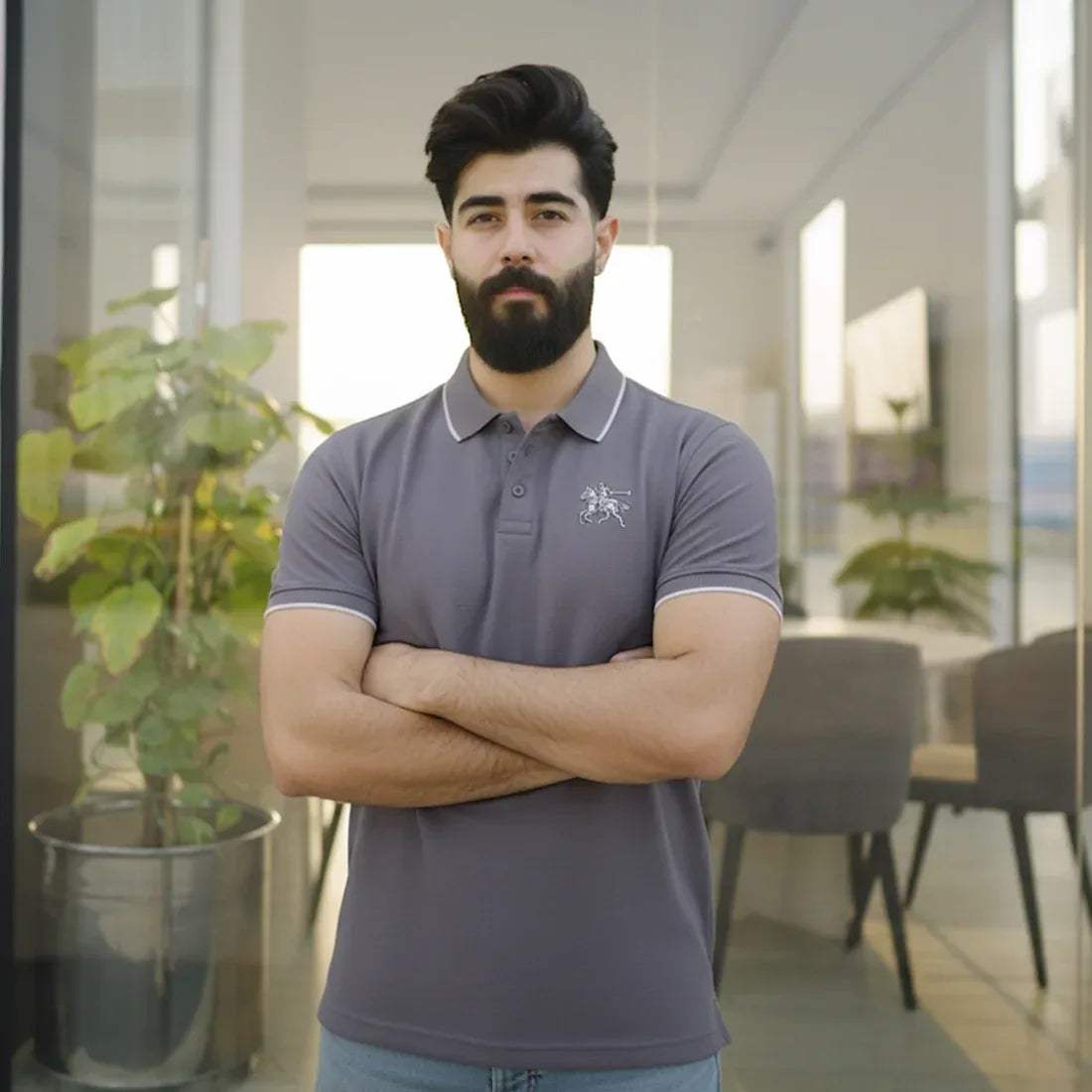 ST HV POLO - GREY - NAVZA