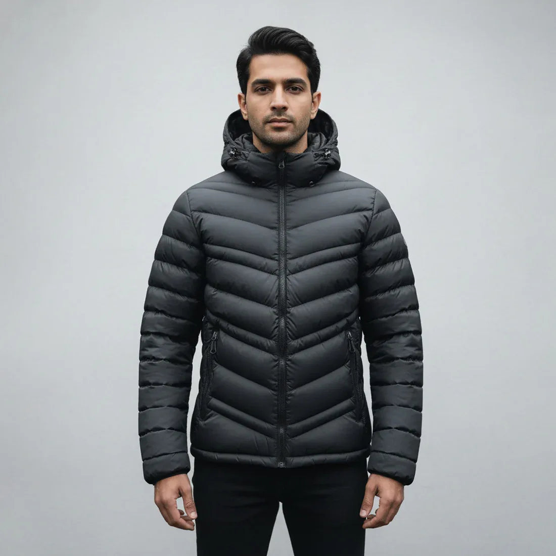 STRIPED PUFFER JACKET DETACHABLE SLEEVES - BLACK - NAVZA