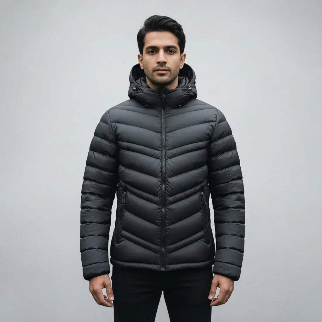 STRIPED PUFFER JACKET DETACHABLE SLEEVES - BLACK - NAVZA