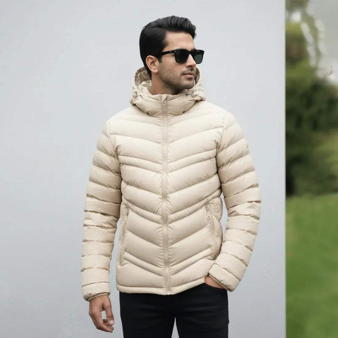 STRIPED PUFFER JACKET DETACHABLE SLEEVES - OFF-WHITE - NAVZA