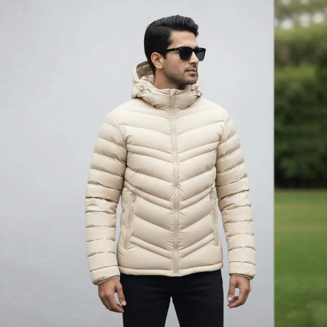 STRIPED PUFFER JACKET DETACHABLE SLEEVES - OFF-WHITE - NAVZA