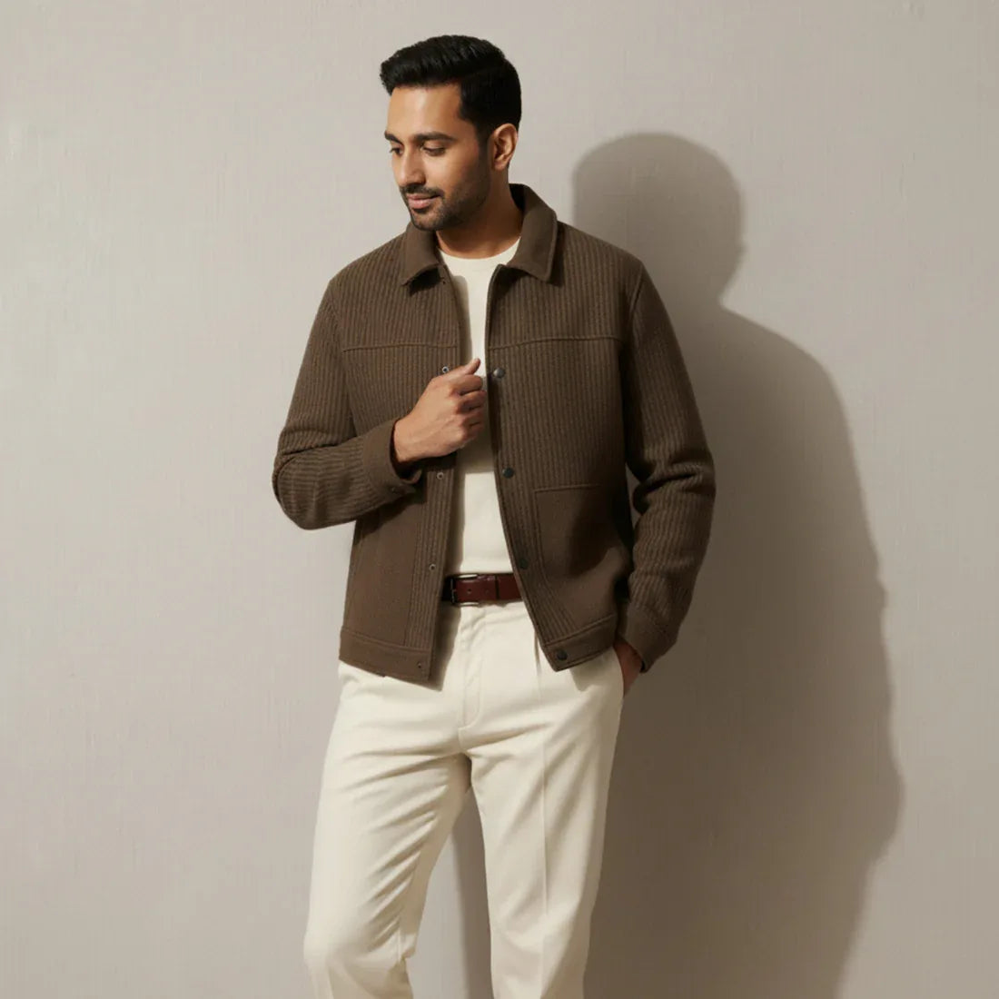 STRIPED WOOL JACKET - BROWN - NAVZA