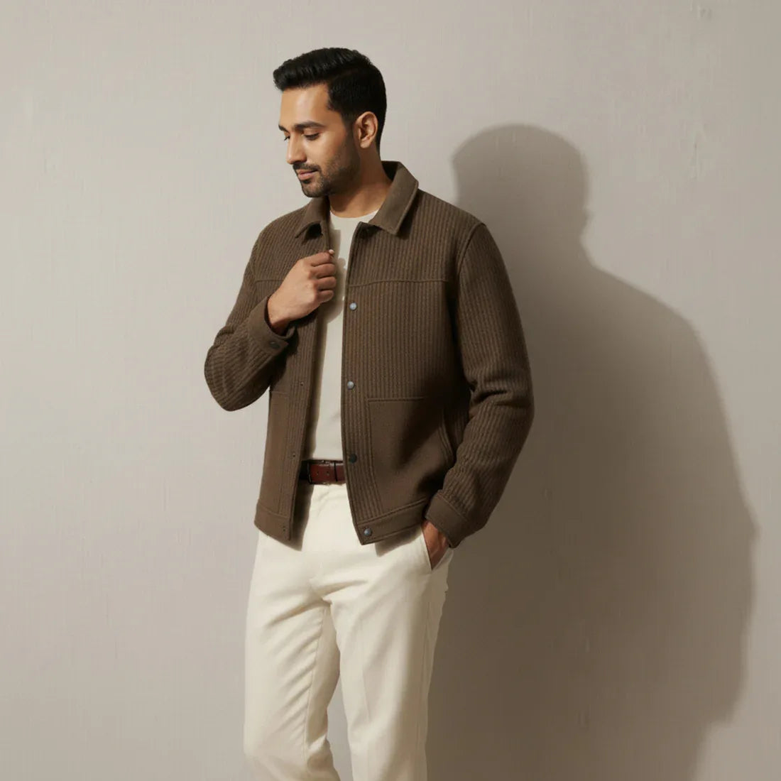 STRIPED WOOL JACKET - BROWN - NAVZA