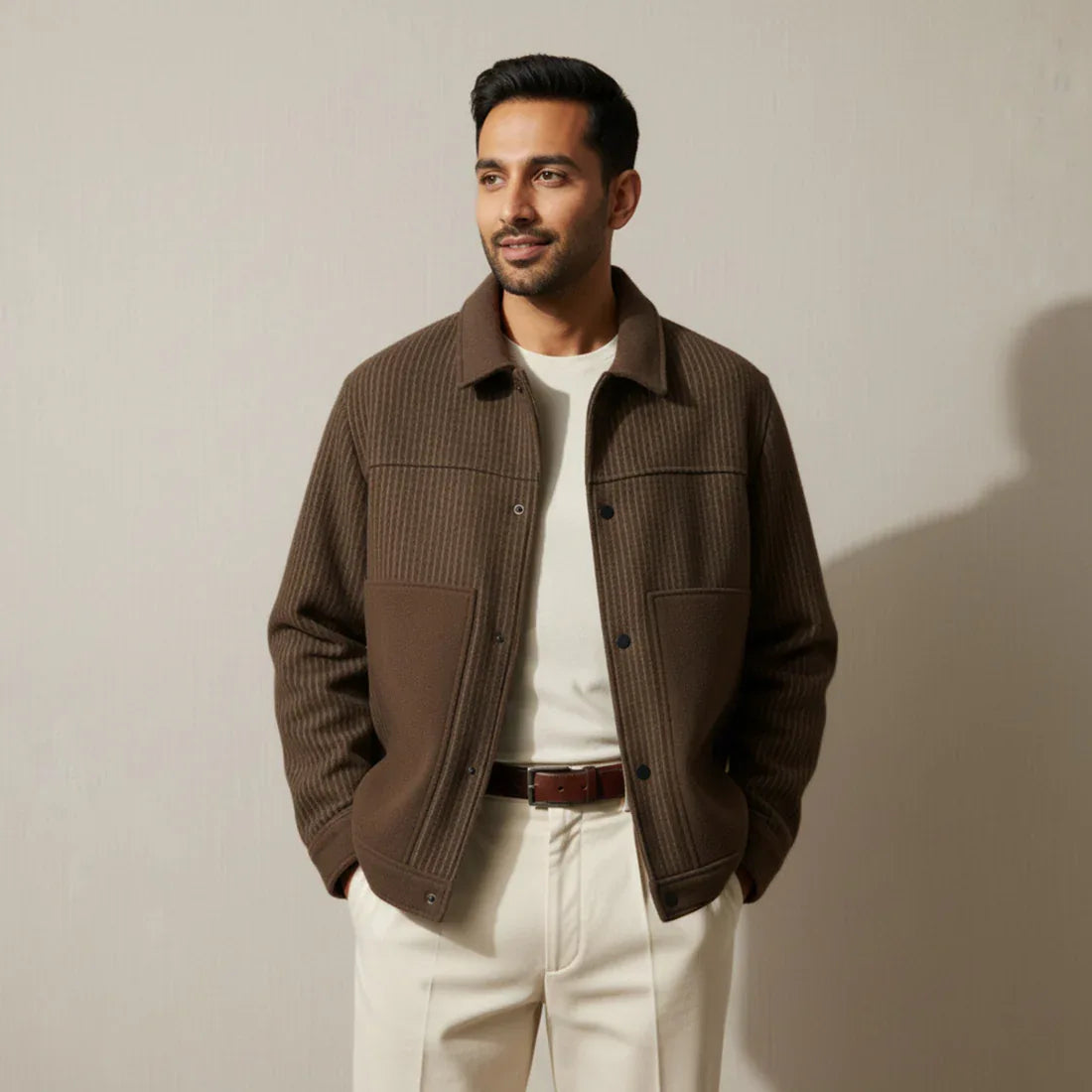 STRIPED WOOL JACKET - BROWN - NAVZA