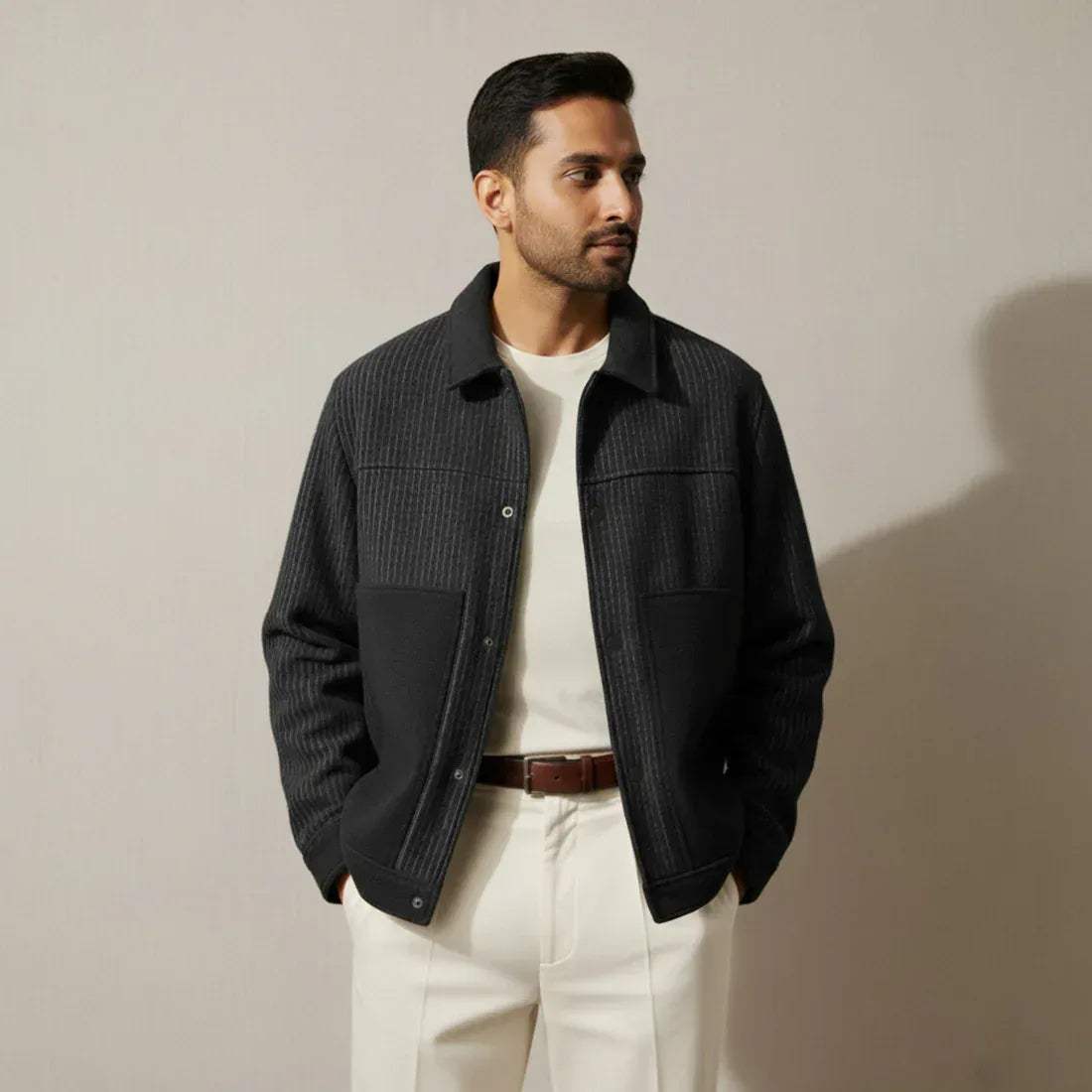 STRIPED WOOL JACKET - BLACK - NAVZA