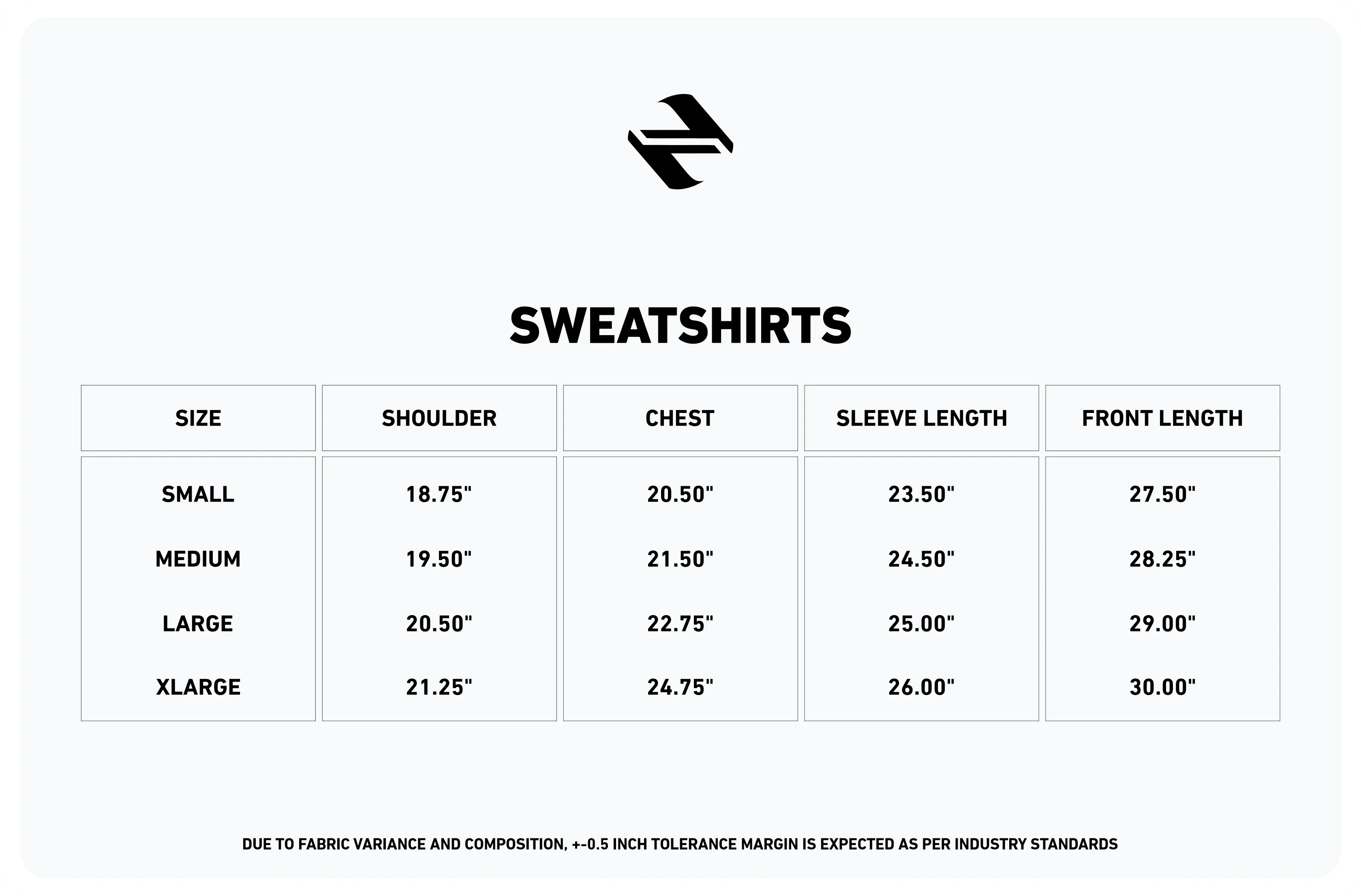 ML Sweatshirts Size Chart | NAVZA