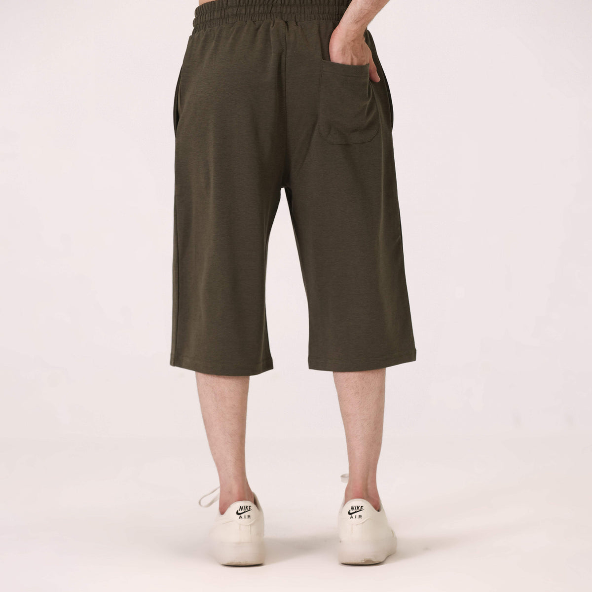 TEXTURED RELAXED LONG SHORTS OLIVE GREEN NAVZA