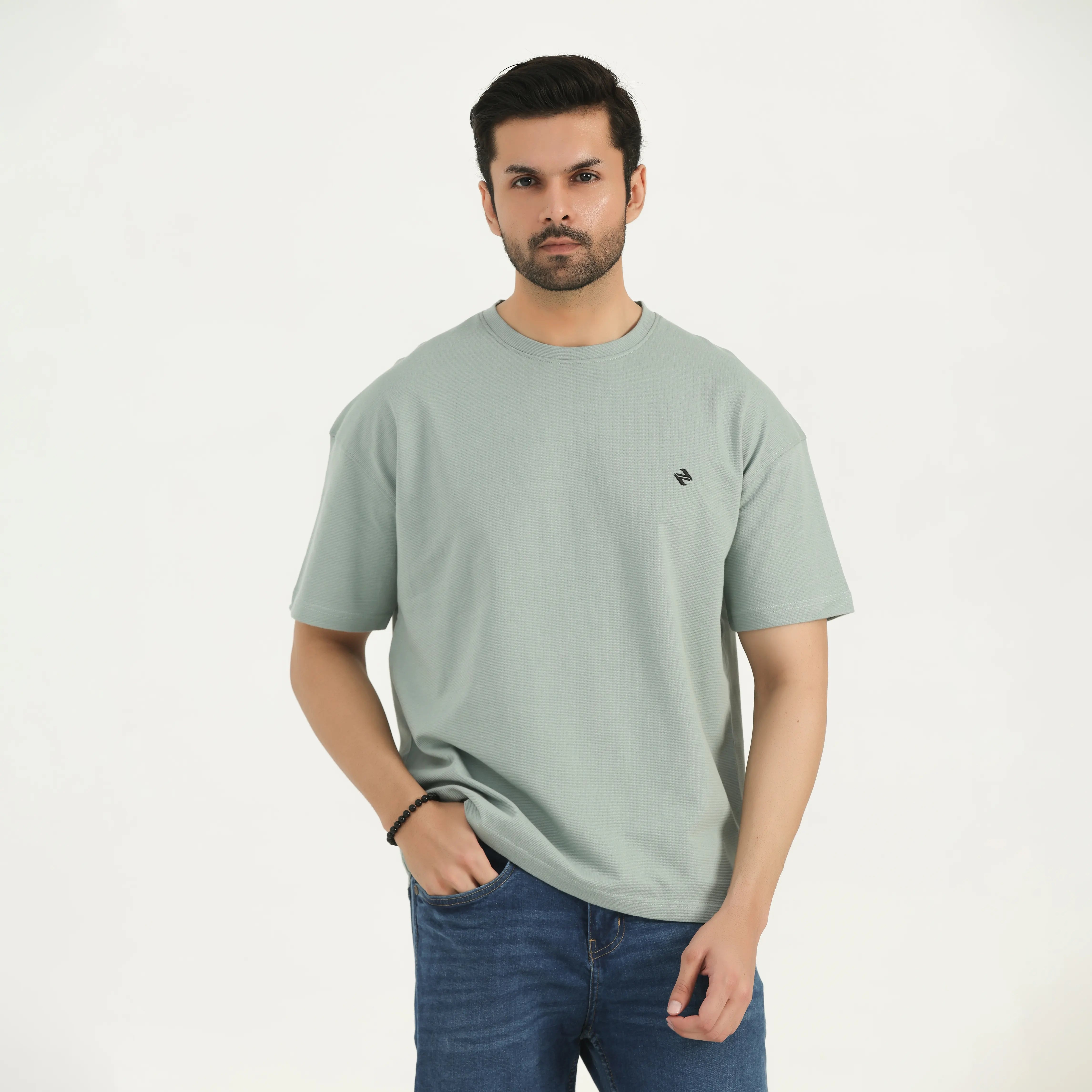 TEXTURED INTERLOCK COTTON T-SHIRT - SAGE