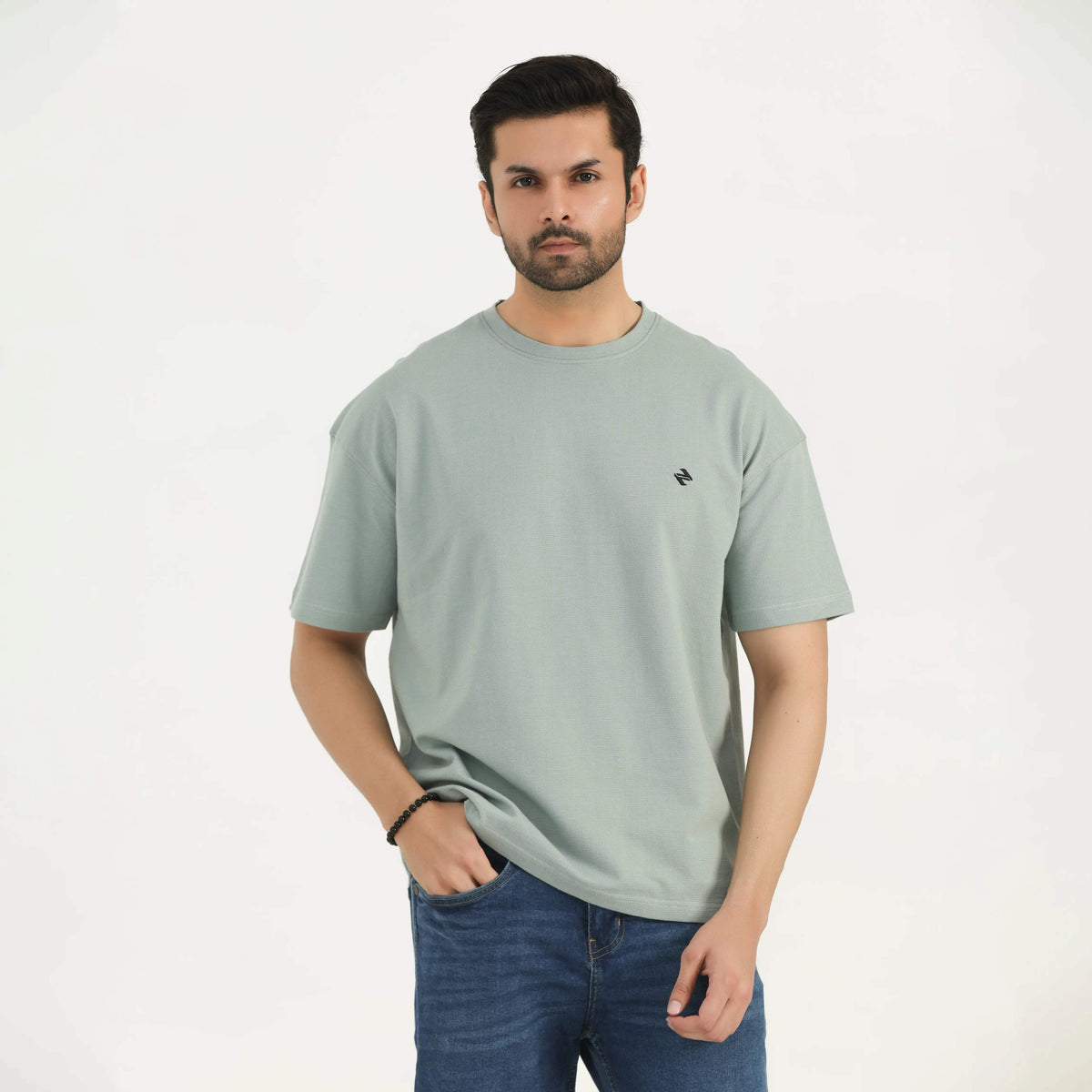 TEXTURED COTTON T-SHIRT SAGE NAVZA