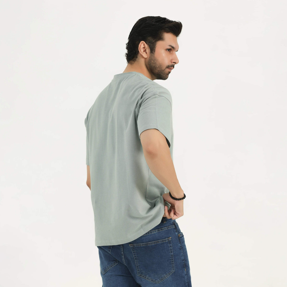 TEXTURED COTTON T-SHIRT SAGE NAVZA