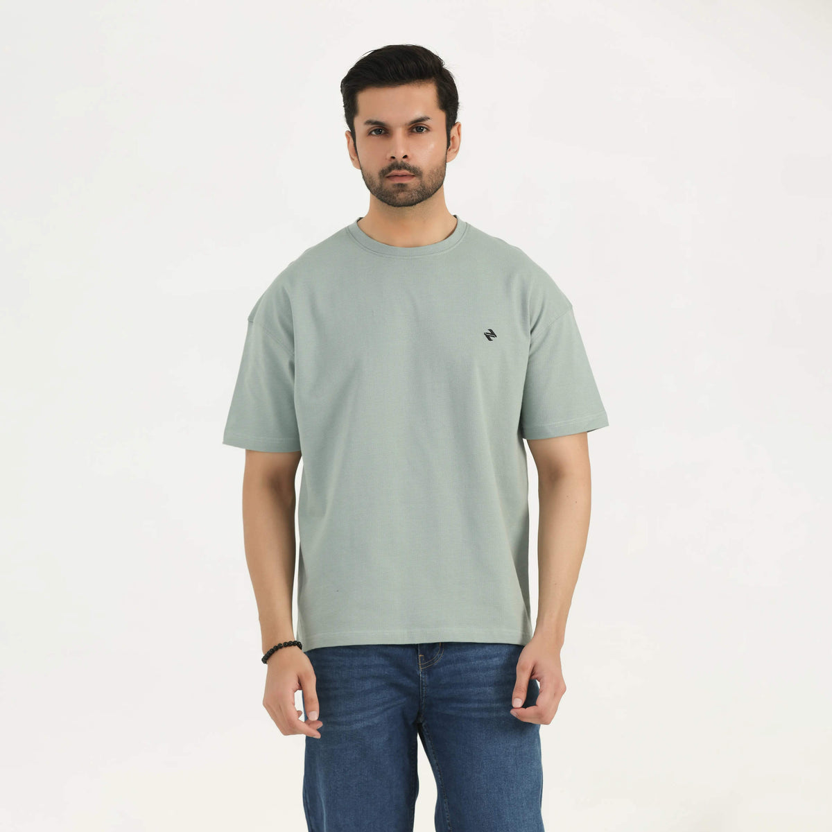 TEXTURED COTTON T-SHIRT SAGE NAVZA