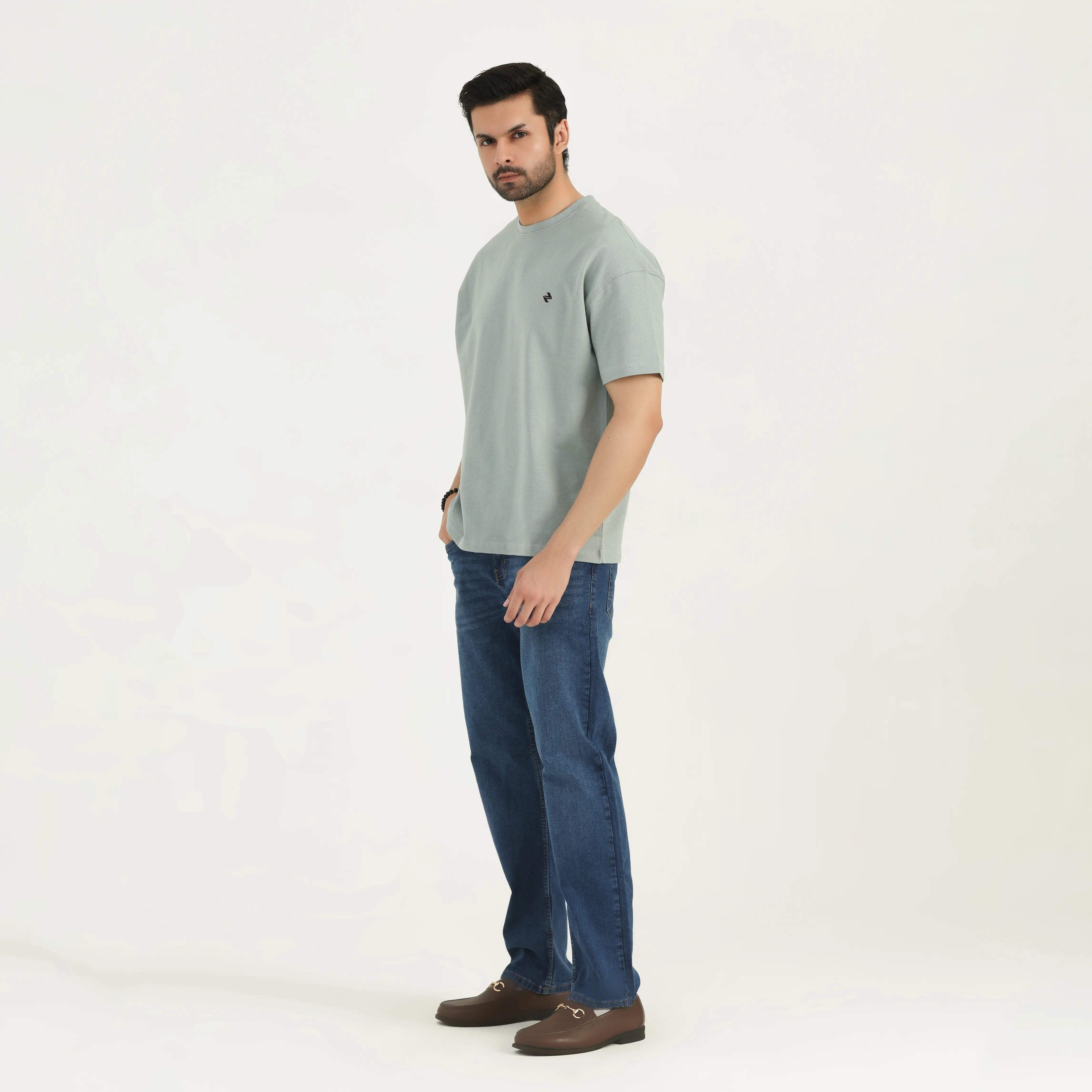 TEXTURED INTERLOCK COTTON T-SHIRT - SAGE