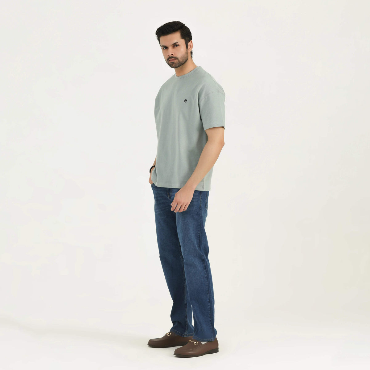 TEXTURED COTTON T-SHIRT SAGE NAVZA