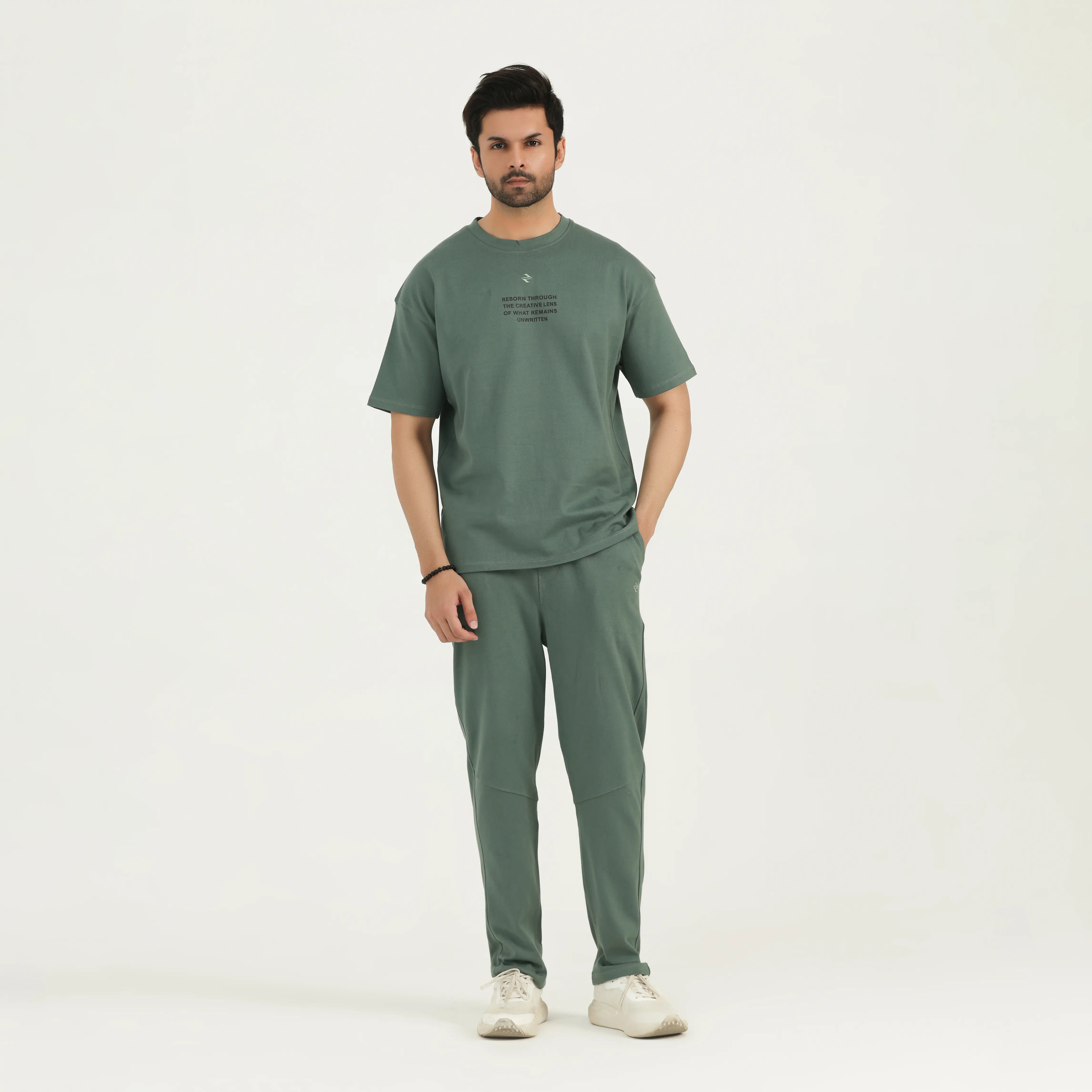 TEXTURED JACQUARD COTTON LOUNGE SET - SAGE GREEN