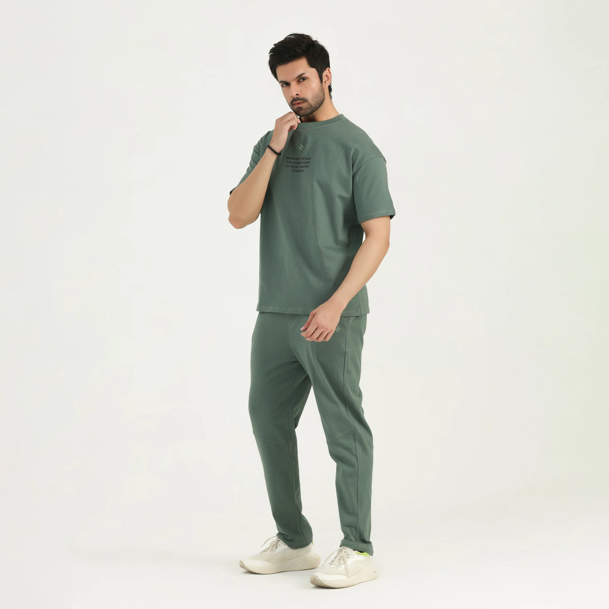 TEXTURED JACQUARD COTTON LOUNGE SET - SAGE GREEN