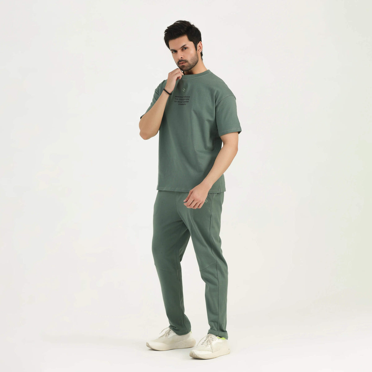 TEXTURED COTTON CO-ORD SET SAGE GREEN NAVZA
