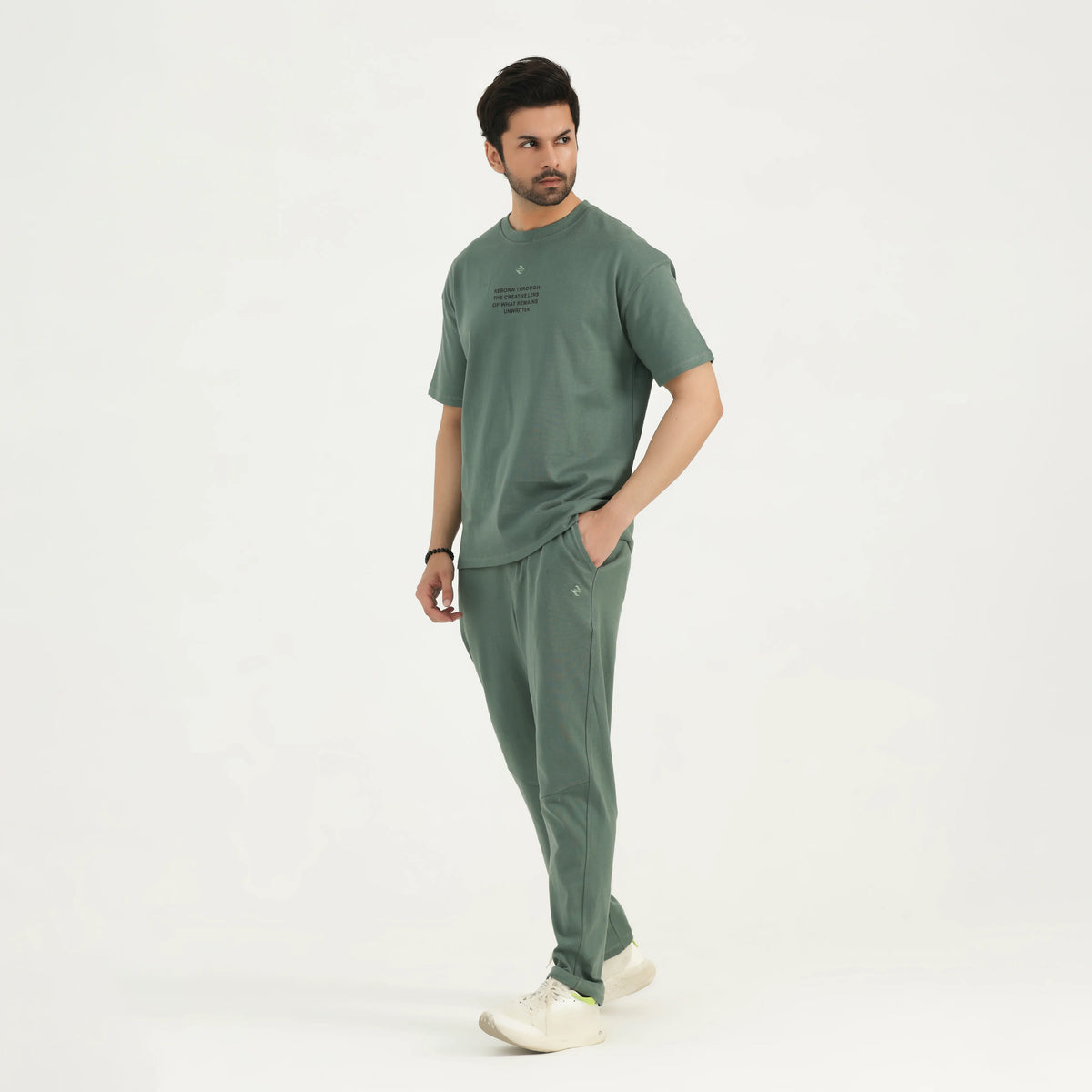 TEXTURED JACQUARD COTTON LOUNGE SET - SAGE GREEN