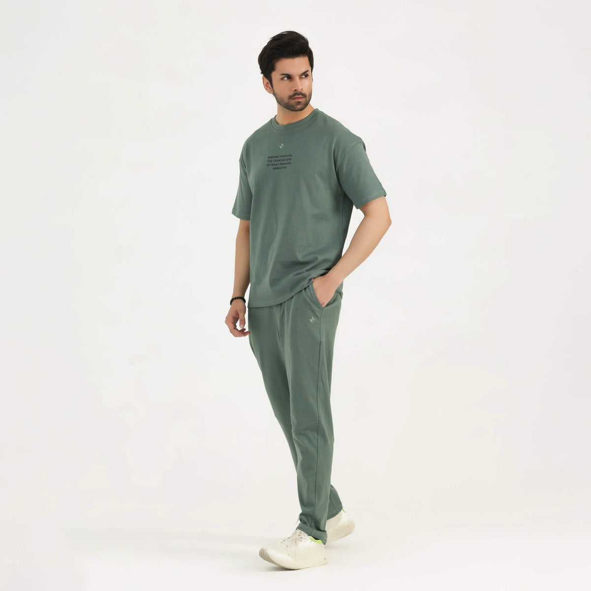 TEXTURED COTTON CO-ORD SET SAGE GREEN NAVZA