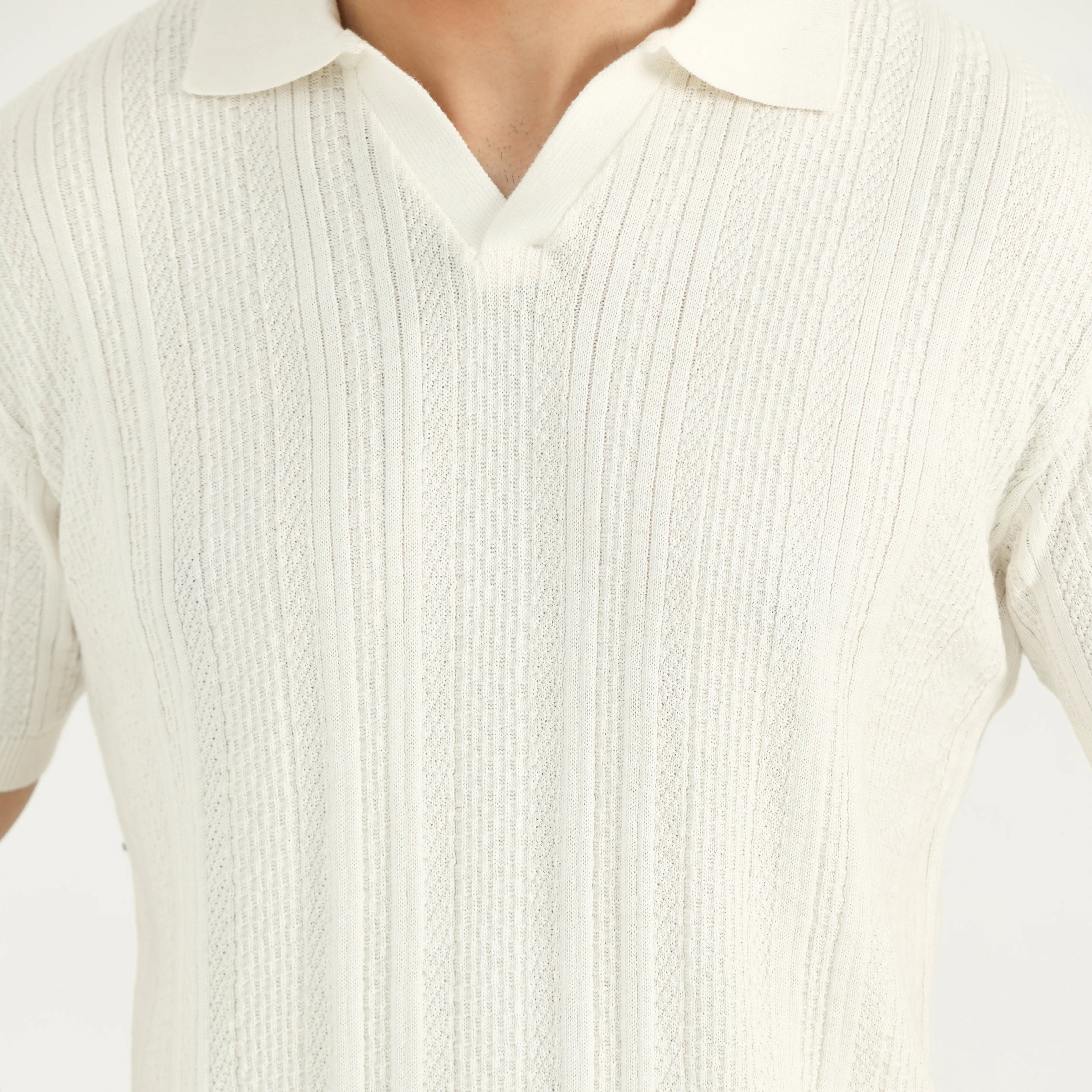 TEXTURED KNITTED POLO SHIRT - OFF-WHITE
