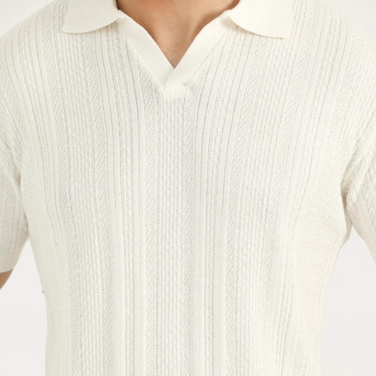 TEXTURED KNIT POLO SHIRT OFF-WHITE NAVZA