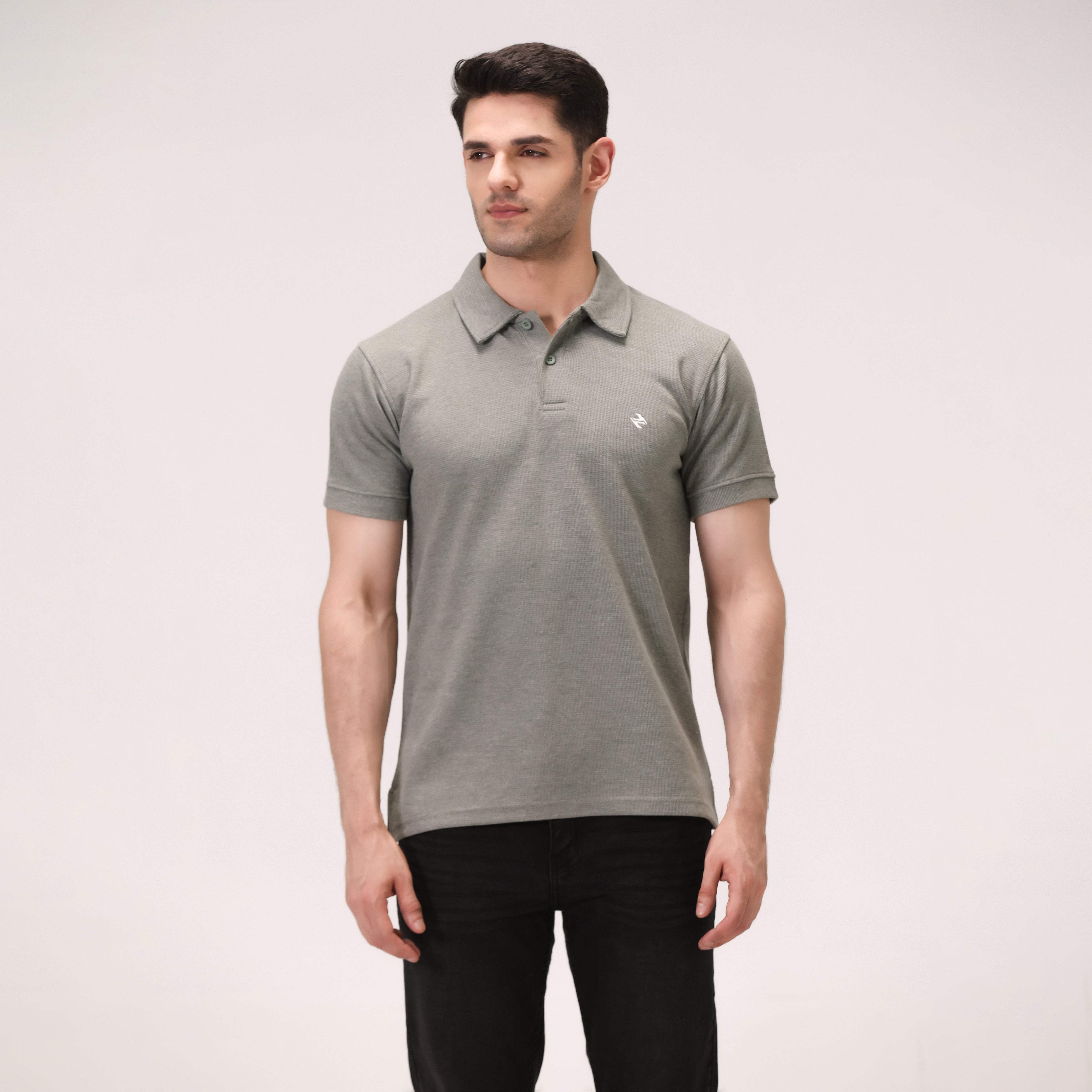 TEXTURED POLO SHIRT – OLIVE GREY