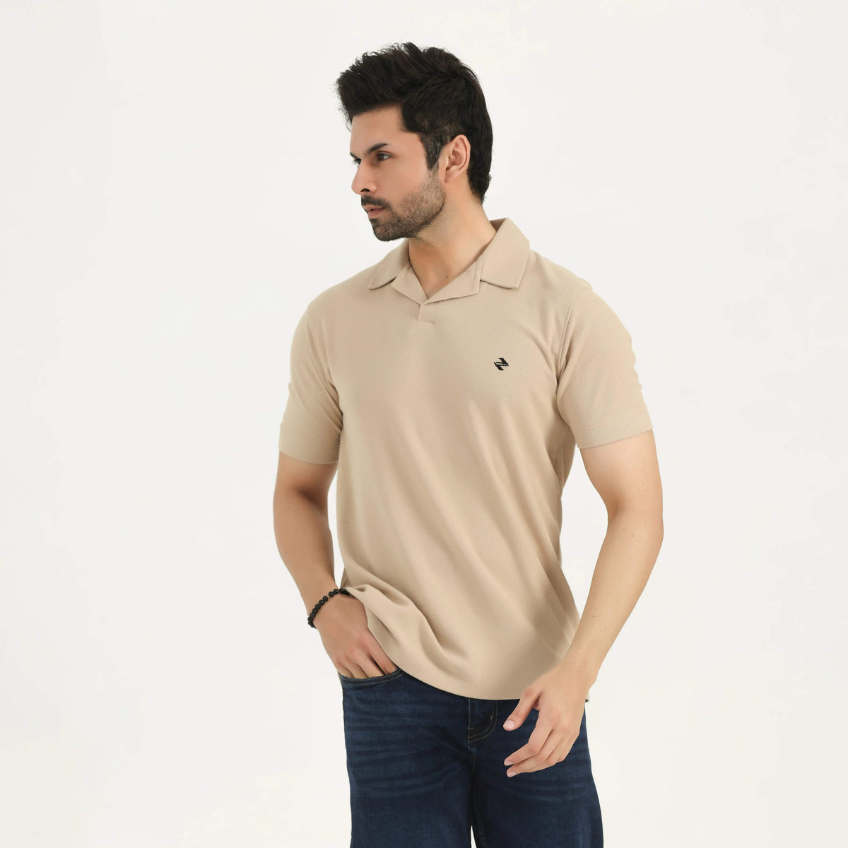 WAFFLE KNIT POLO SHIRT BEIGE NAVZA