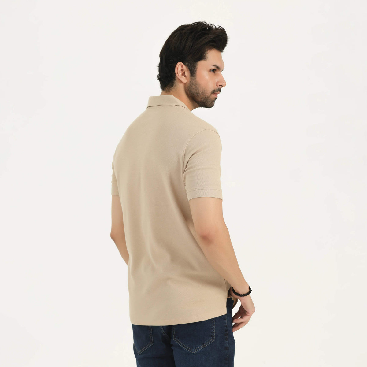WAFFLE KNIT POLO SHIRT BEIGE NAVZA