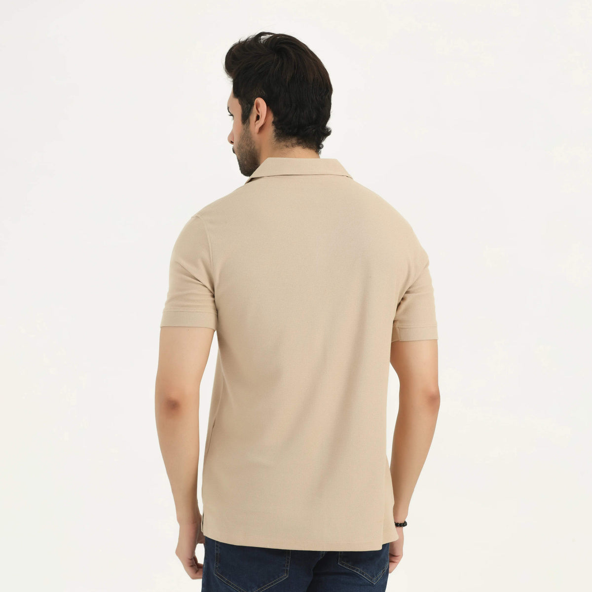 WAFFLE KNIT POLO SHIRT BEIGE NAVZA