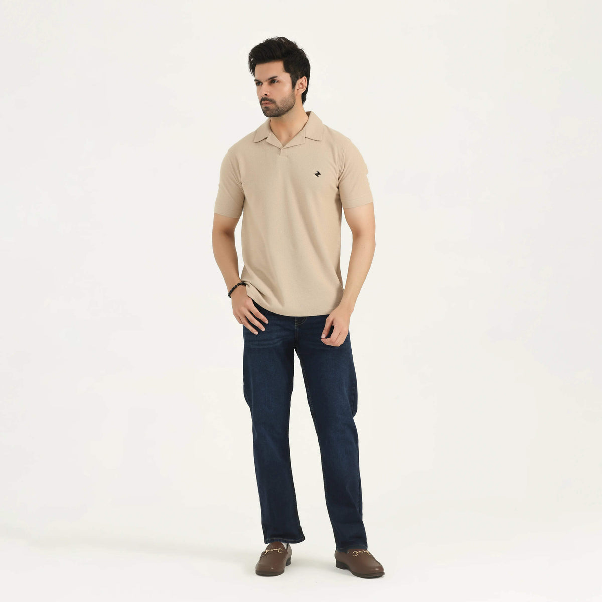 WAFFLE KNIT POLO SHIRT BEIGE NAVZA