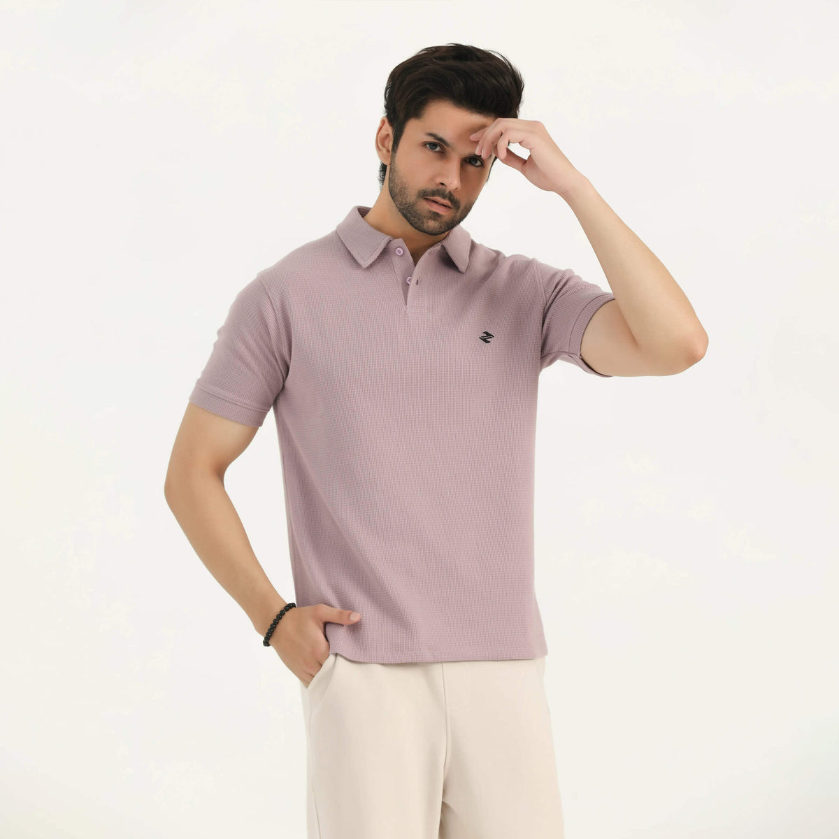 WAFFLE KNIT POLO SHIRT MAUVE NAVZA