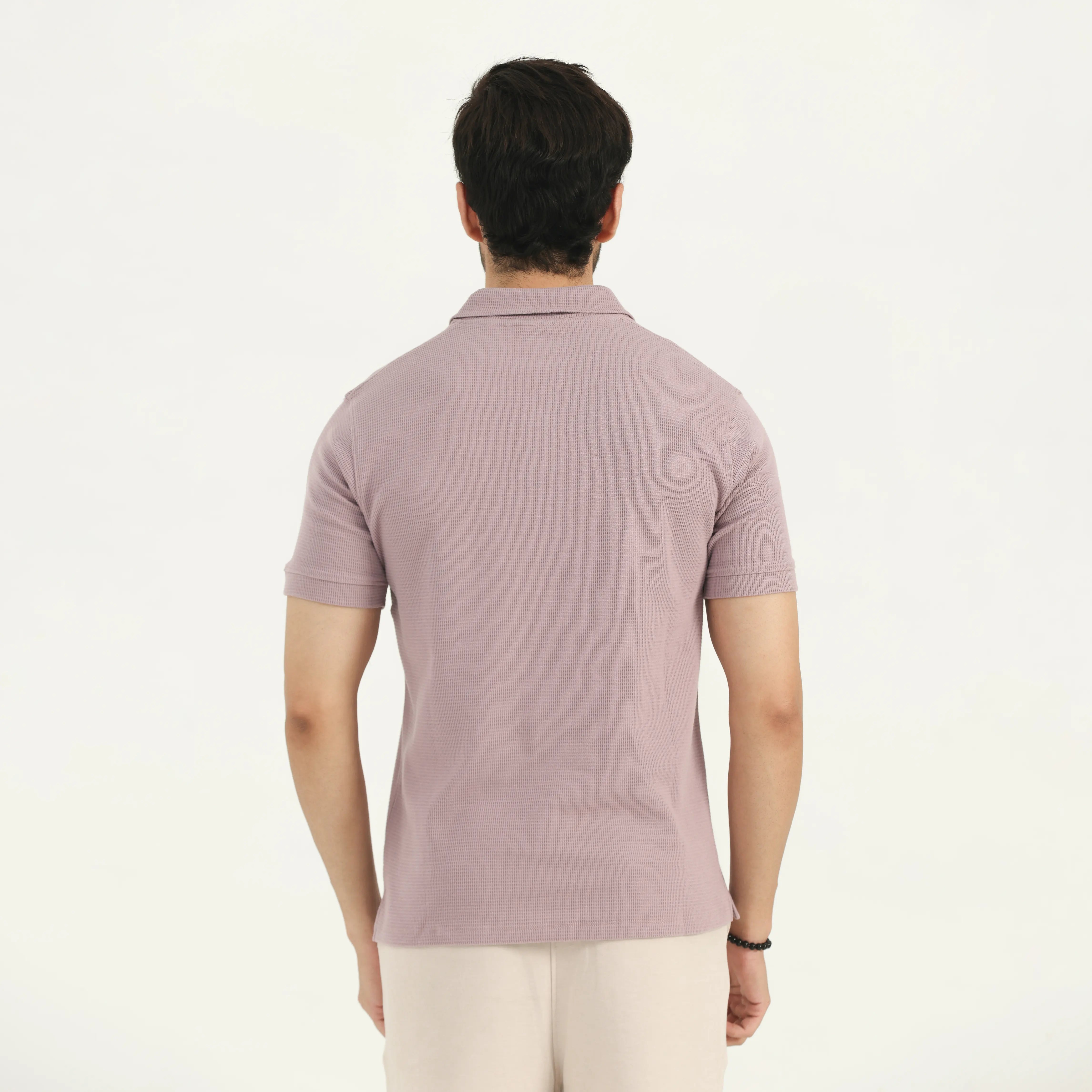 WAFFLE KNIT POLO SHIRT - MAUVE