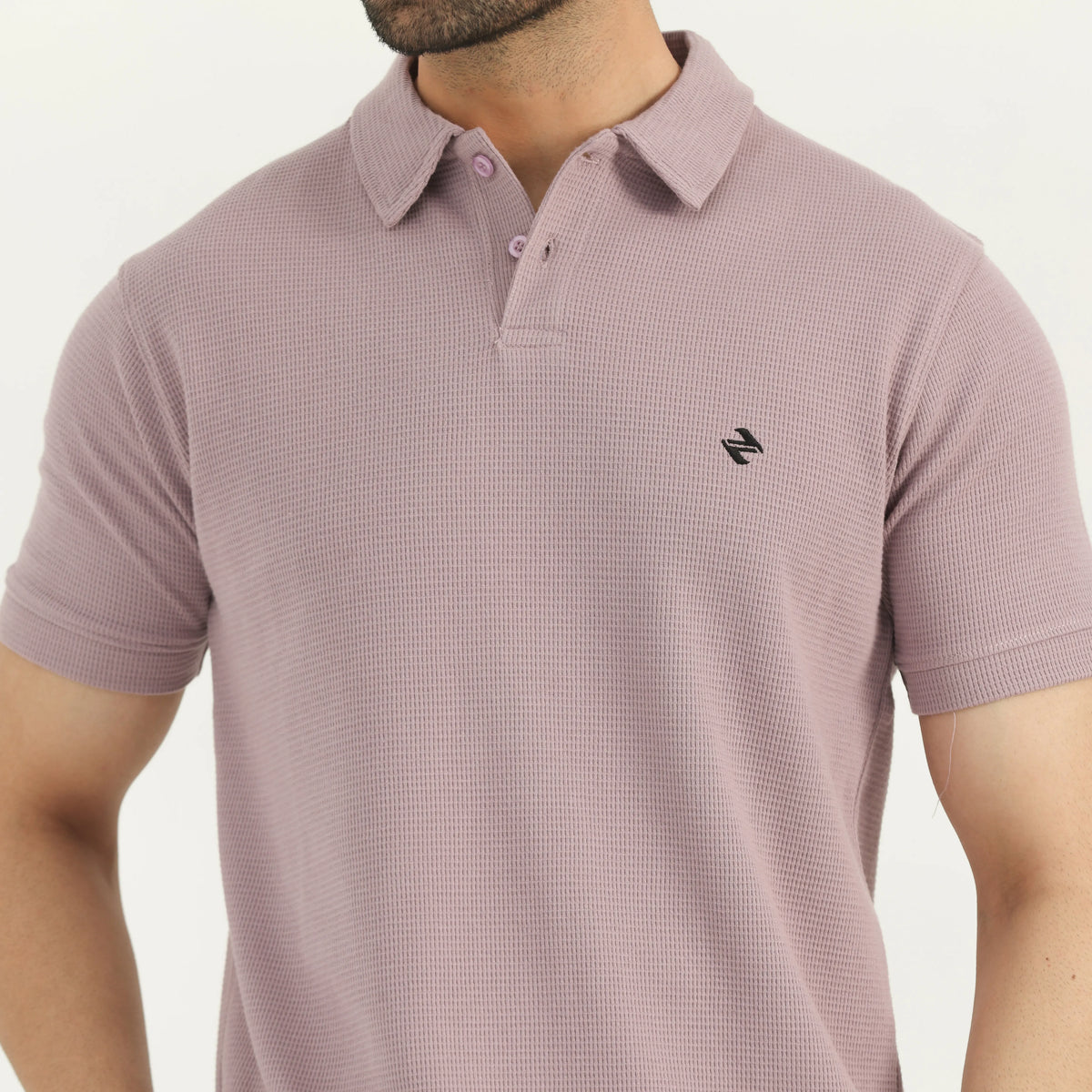 WAFFLE KNIT POLO SHIRT - MAUVE
