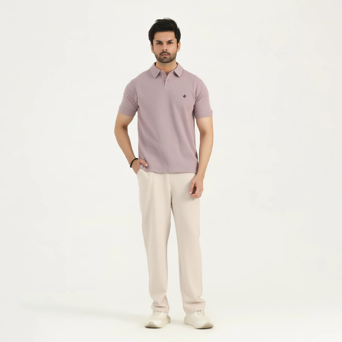WAFFLE KNIT POLO SHIRT - MAUVE