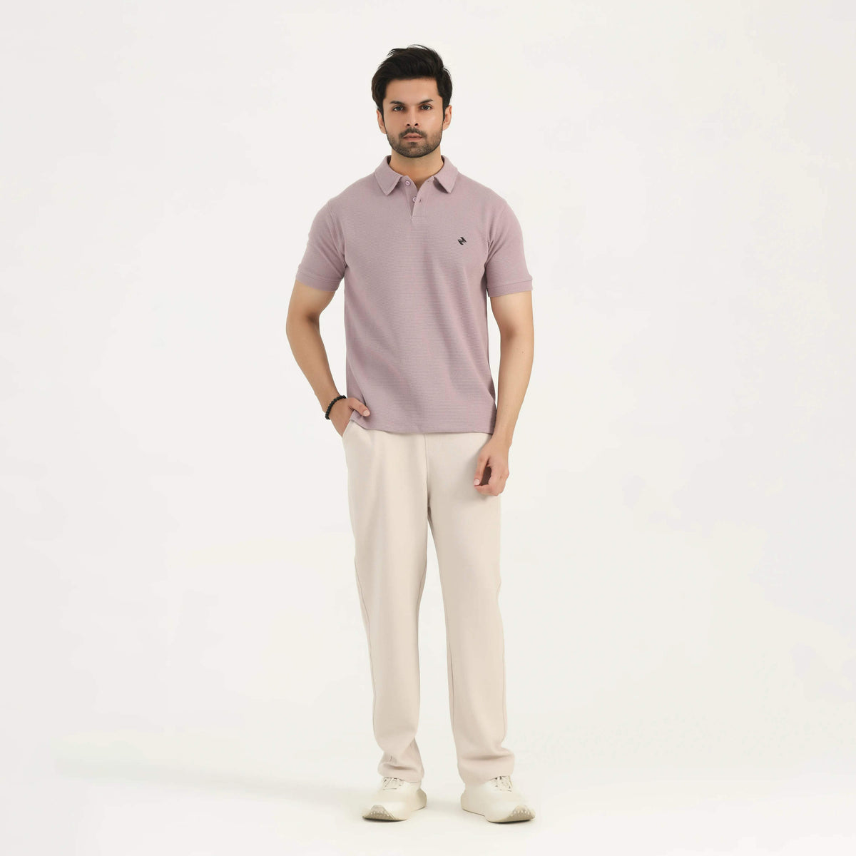 WAFFLE KNIT POLO SHIRT MAUVE NAVZA