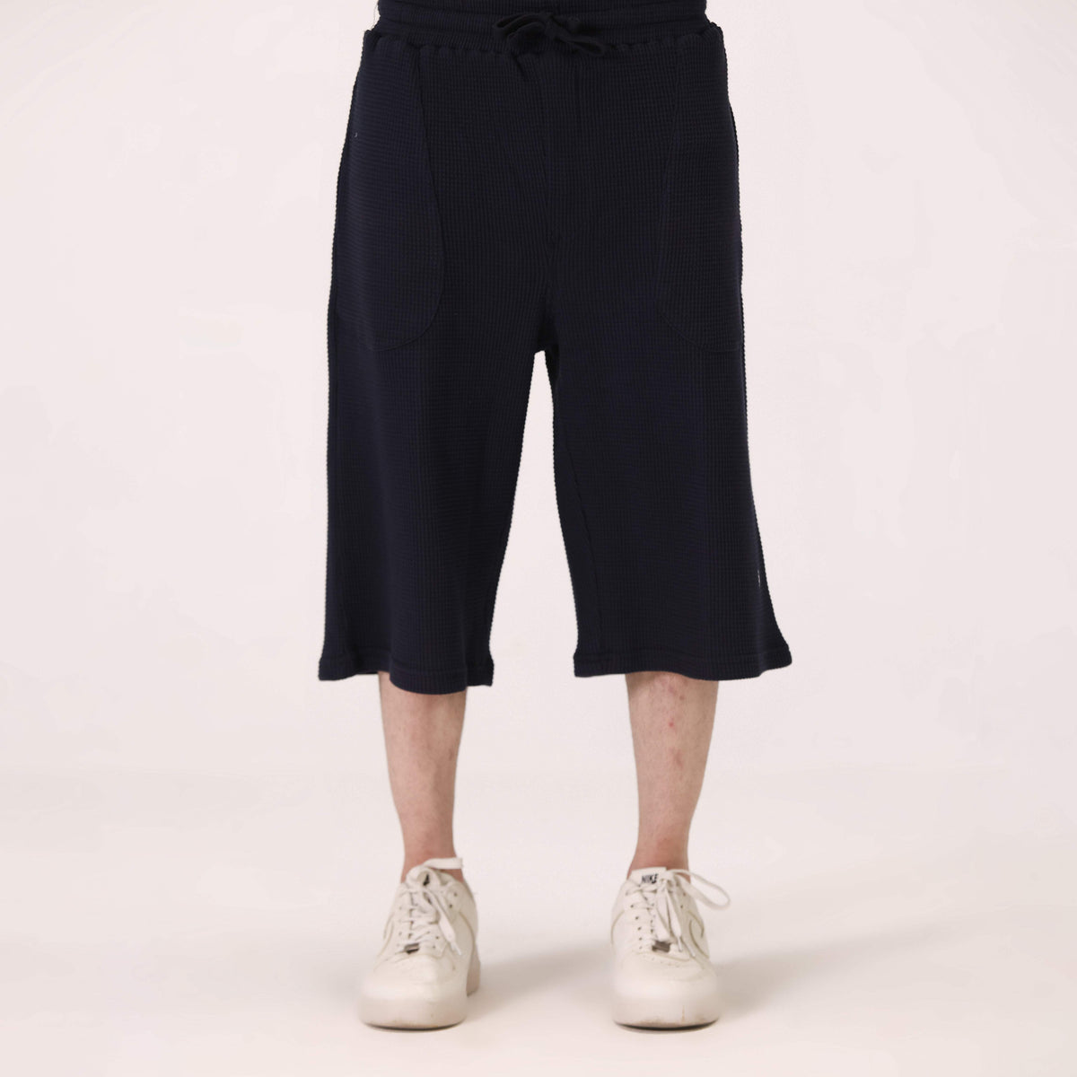 WAFFLE KNIT RELAXED LONG SHORTS NAVY NAVZA