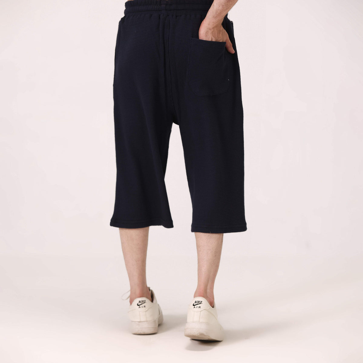 WAFFLE KNIT RELAXED LONG SHORTS NAVY NAVZA