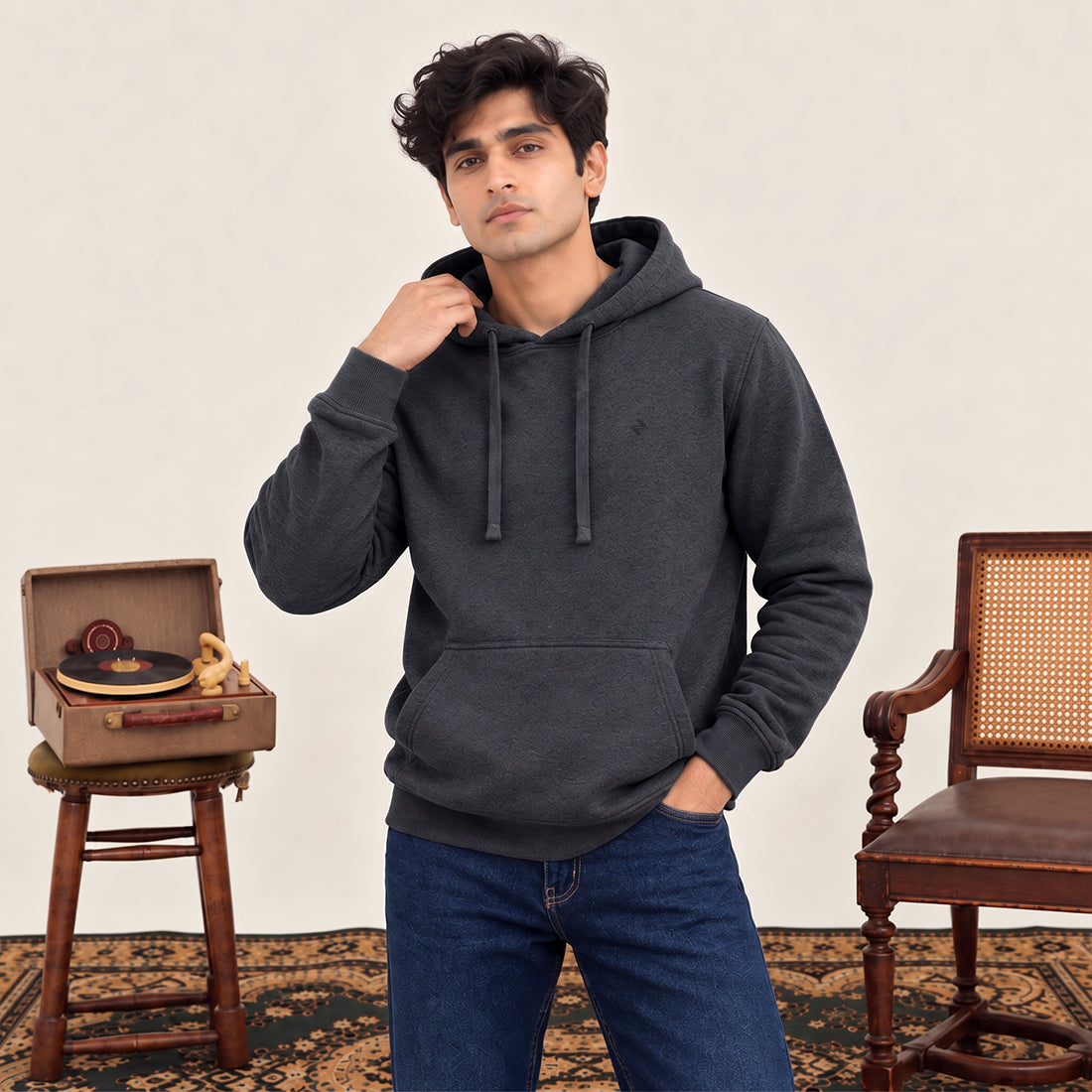 MEN PULLOVER HOODIE CHARCOAL NAVZA