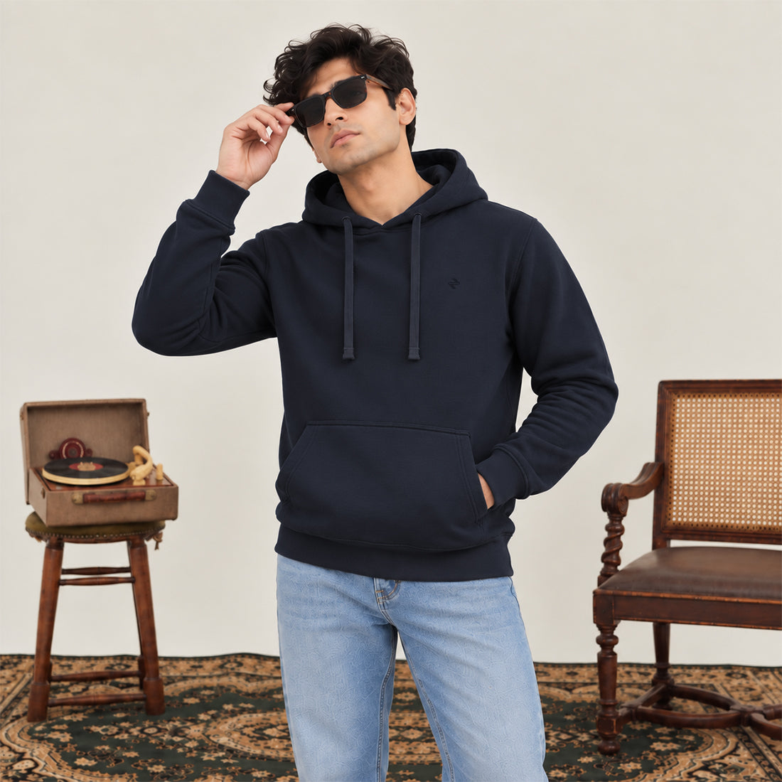 WINTER MEN ML PULLOVER HOODIE - NAVY