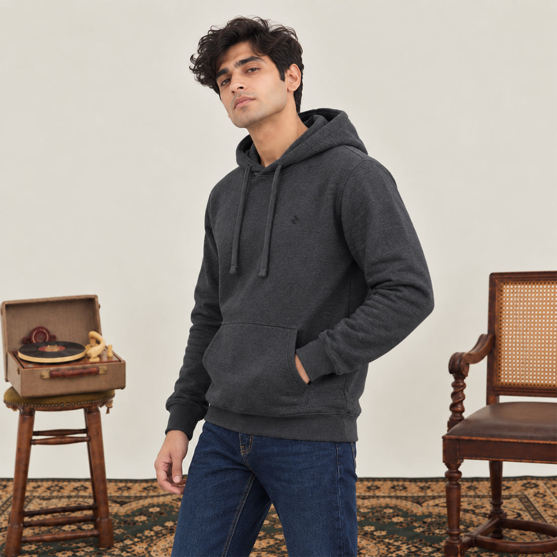 WINTER MEN ML PULLOVER HOODIE – CHARCOAL