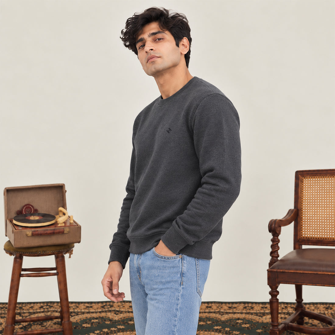 MEN SWEATSHIRT CHARCOAL NAVZA