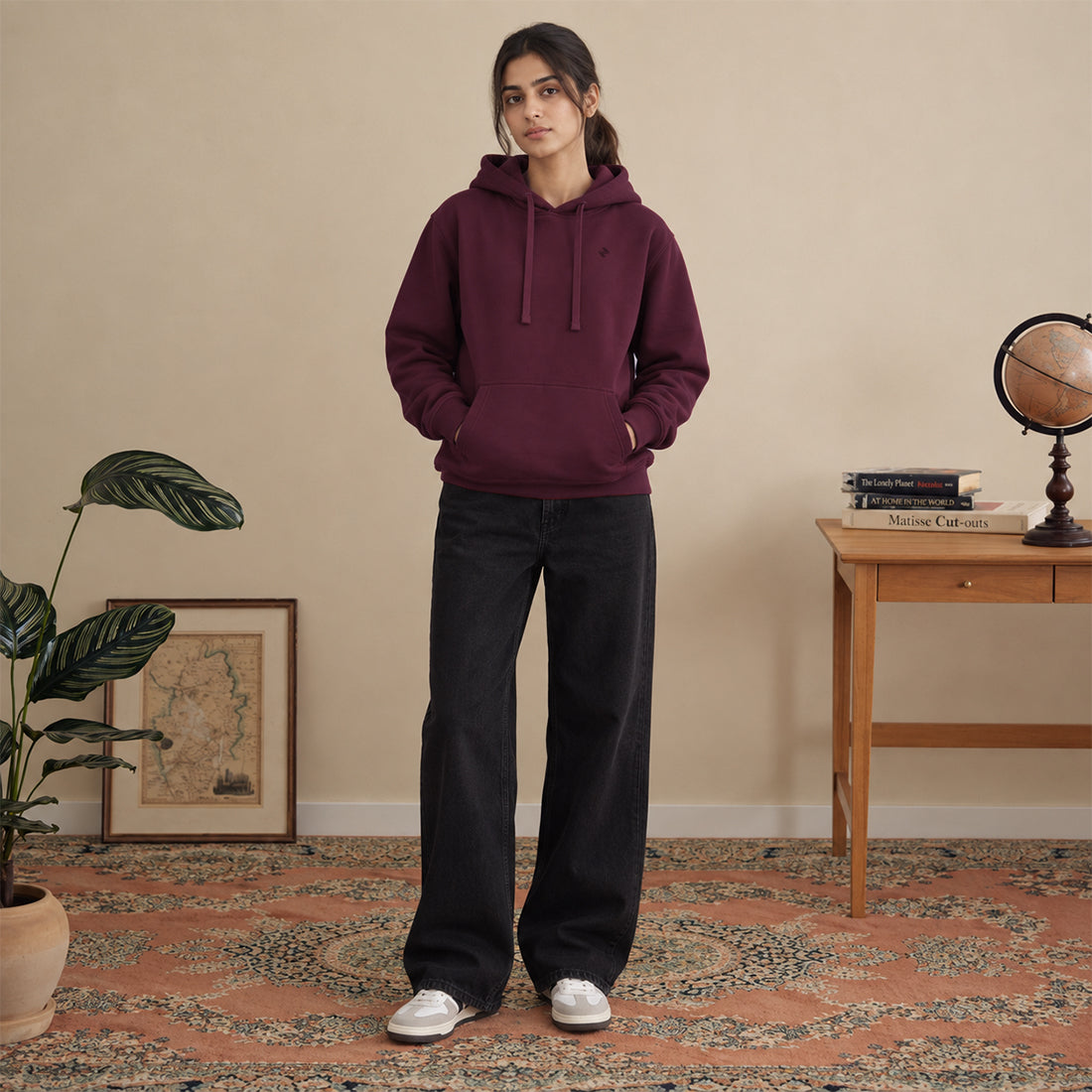 WINTER WOMEN ML PULLOVER HOODIE - BURGUNDY