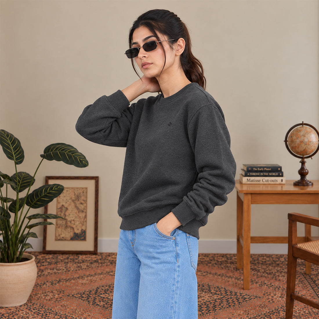WOMEN SWEATSHIRT CHARCOAL NAVZA
