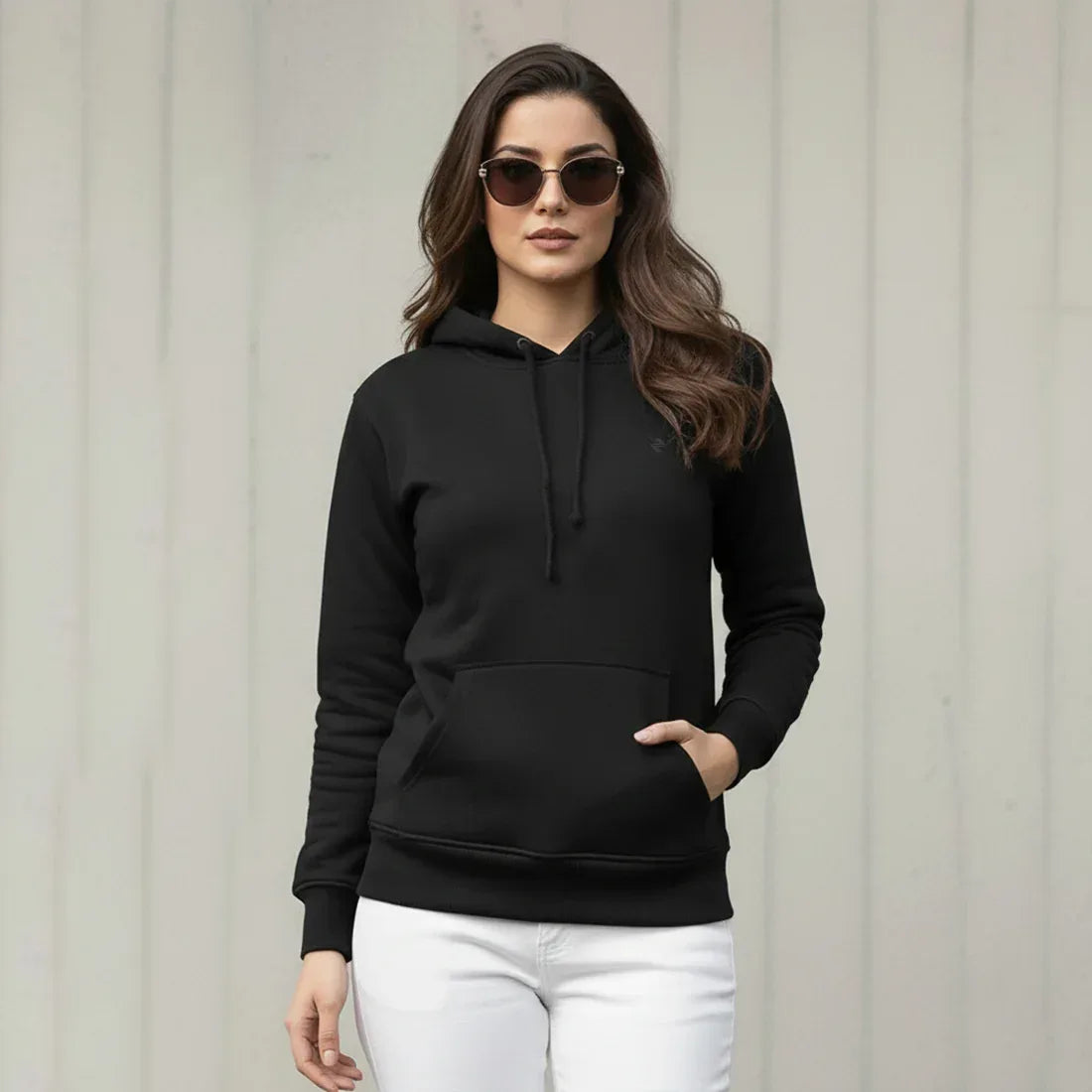 WOMEN ML PULLOVER HOODIE - BLACK - NAVZA