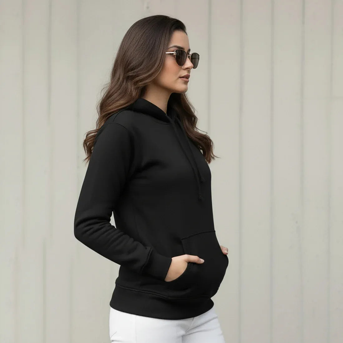 WOMEN ML PULLOVER HOODIE - BLACK - NAVZA