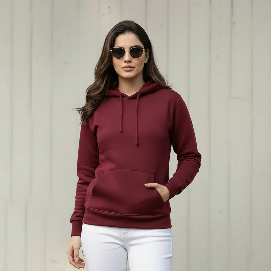 WOMEN ML PULLOVER HOODIE - BURGUNDY - NAVZA