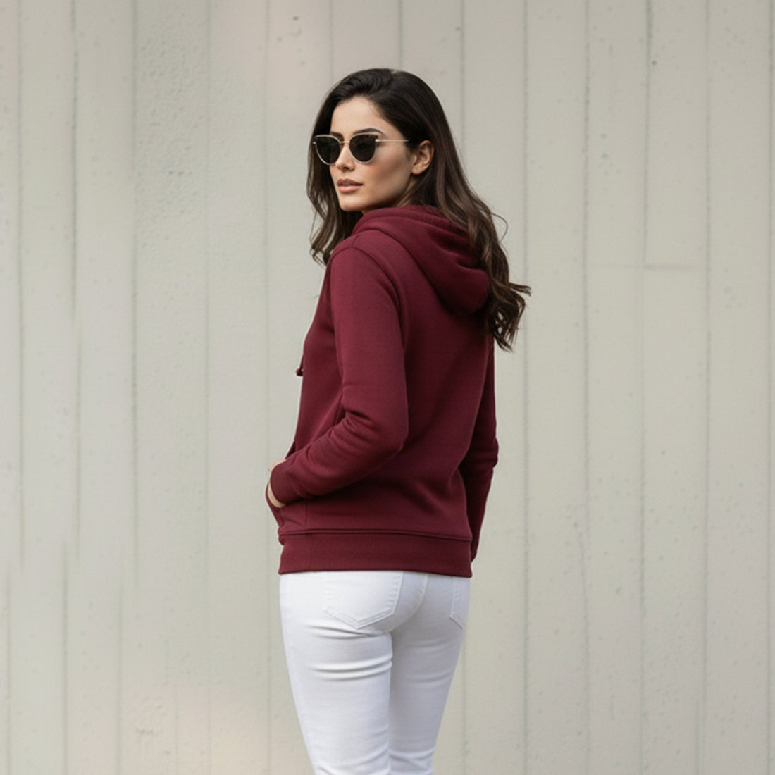 Women Hoodies Burgundy | NAVZA