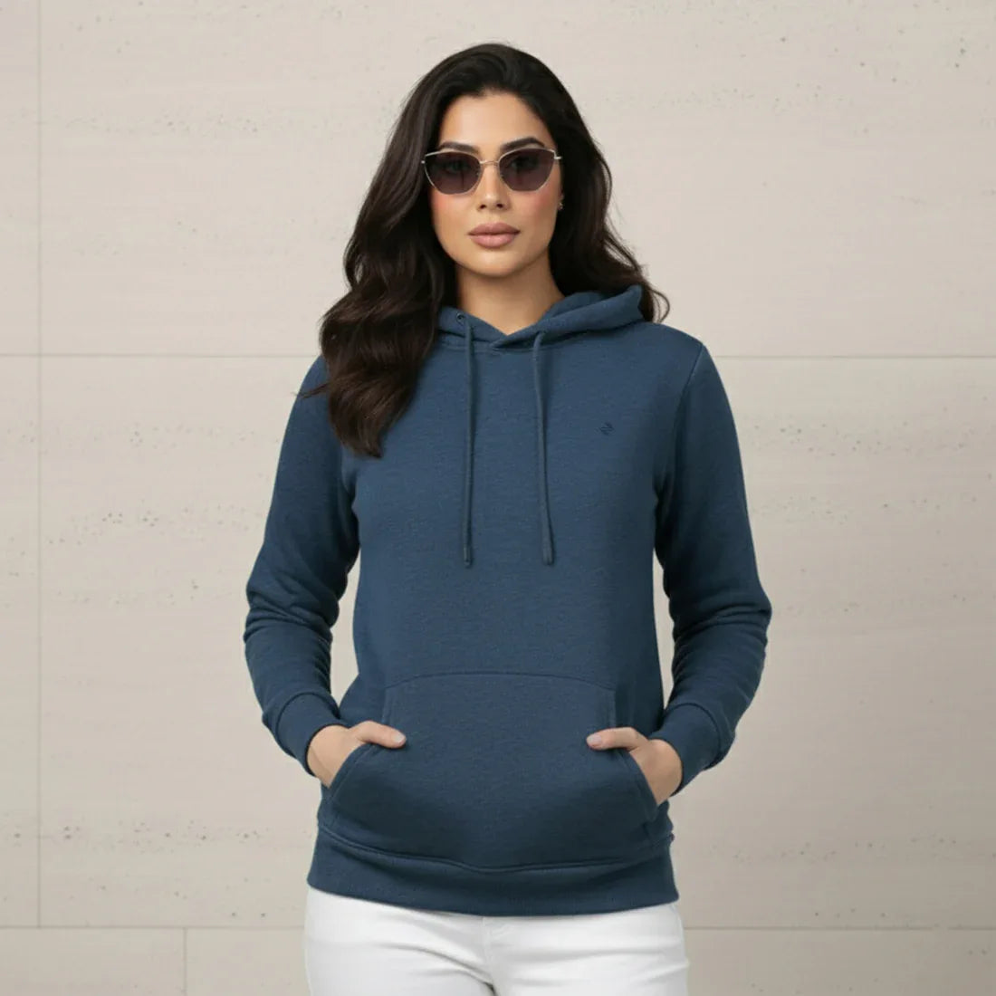 WOMEN ML PULLOVER HOODIE - DENIM - NAVZA