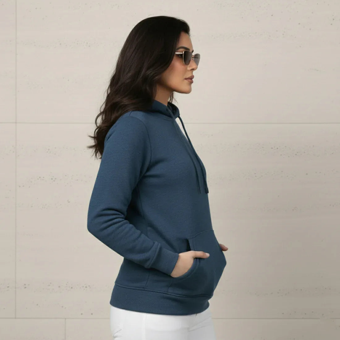 WOMEN ML PULLOVER HOODIE - DENIM - NAVZA