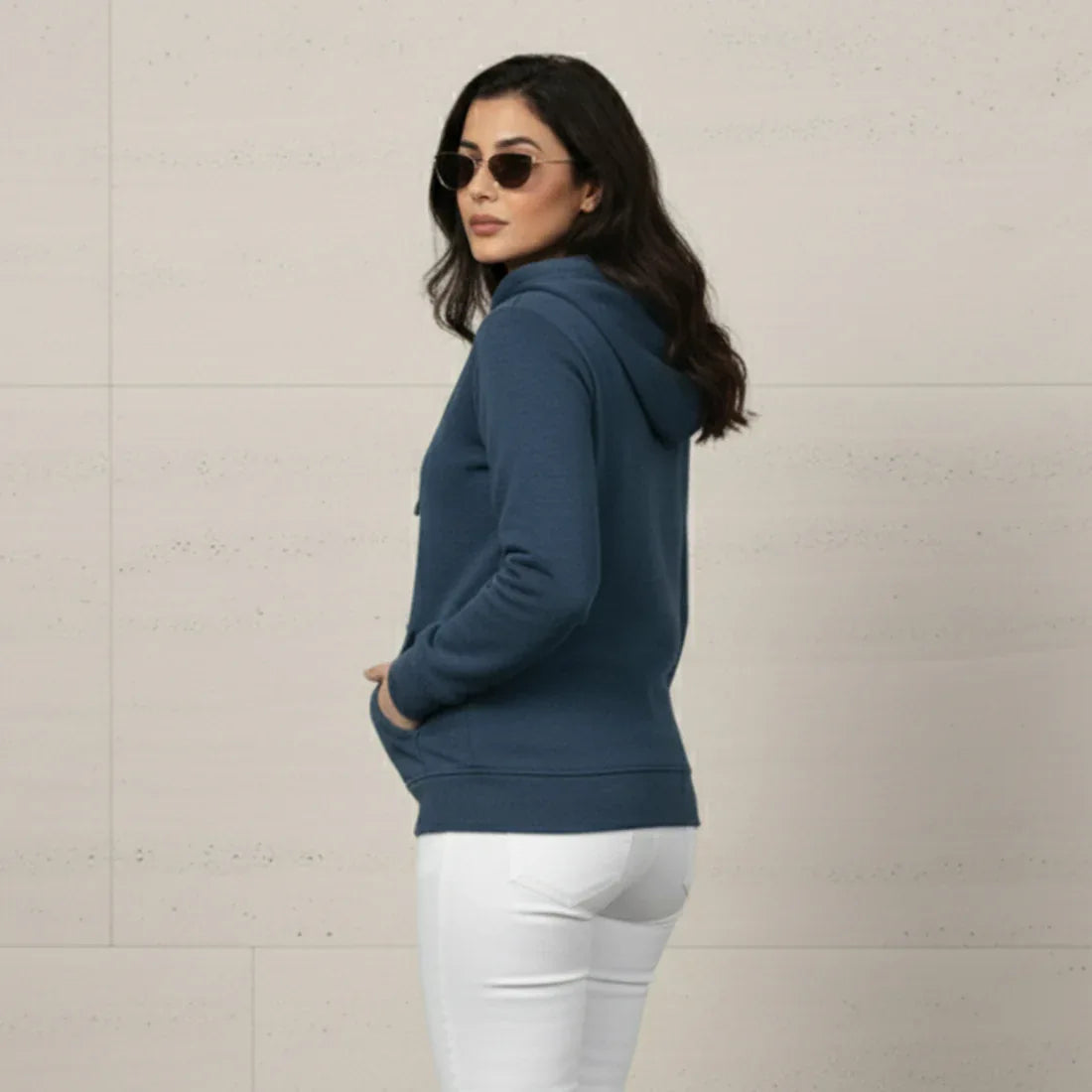 WOMEN ML PULLOVER HOODIE - DENIM - NAVZA