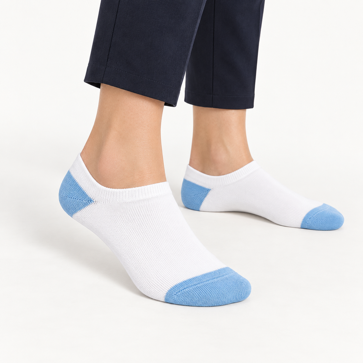 WOMEN NO SHOW SOCKS WHITE AND BLUE NAVZA